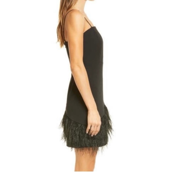 SAM EDELMAN SPAGHETTI ASYMMETRICAL FEATHER BLACK DRESS SIZE 8 - Picture 4 of 16